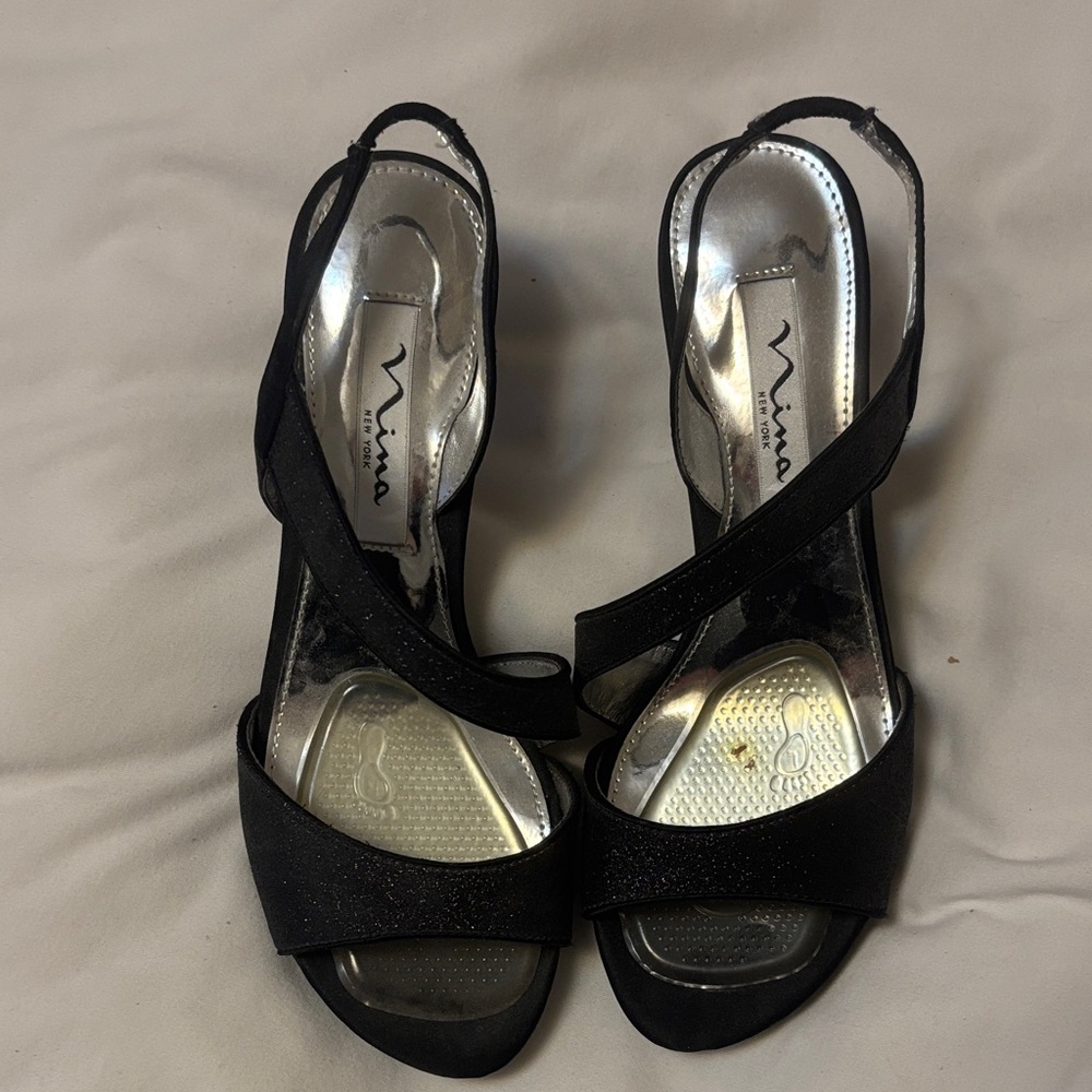 Nina Black Crisscross Slingback Heels - Picture 3 of 4